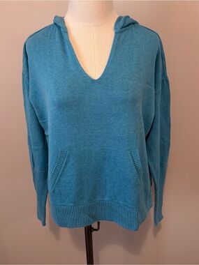 CAbi Teal V-Neck Hooded Women's Sweater